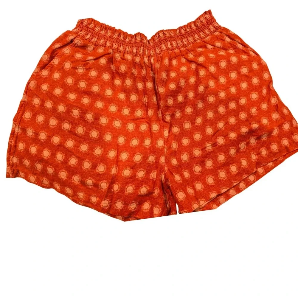 2 Pairs Target Linen‎ Blend Sz M Shorts Sun Print & Wave Print Elastic Waist